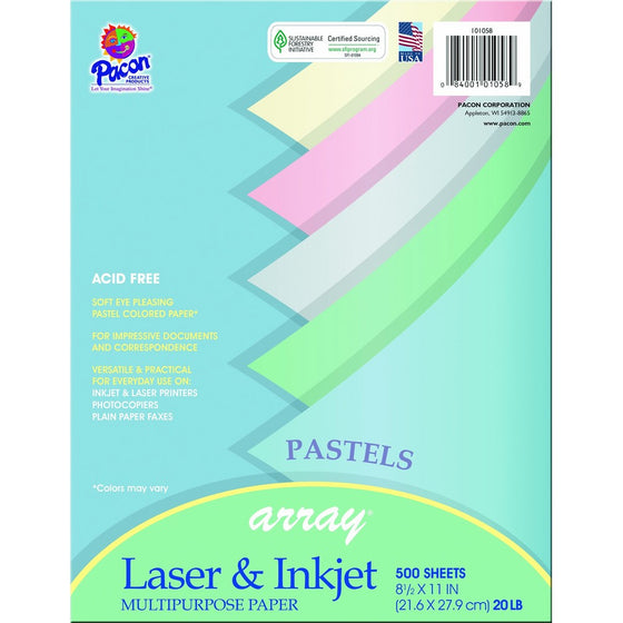 Pacon Assorted Pastel Multi-Purpose Paper, 8.5-in. x 11-in., 500 Sheets (101058)