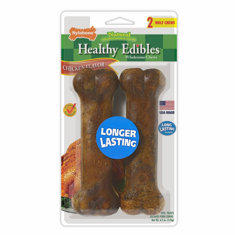 Nylabone Healthy Edibles Natural Dog Treats, Chicken, Medium, 2 Count
