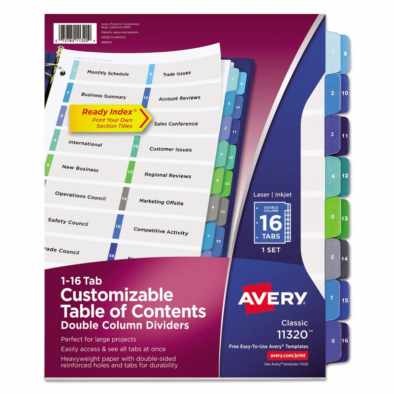 Avery Double-Column Ready Index Dividers, 16-Tab, 1 Set (11320)