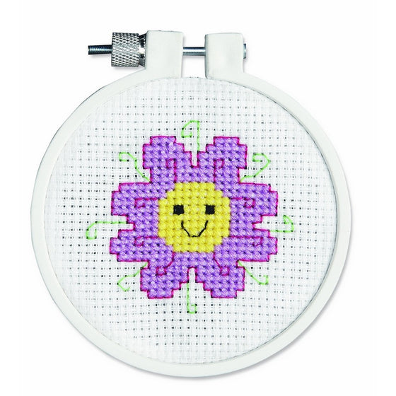 Janlynn 21-0984 Round Kid Stitch Flower Power Mini Counted Cross Stitch Kit, 3-Inch