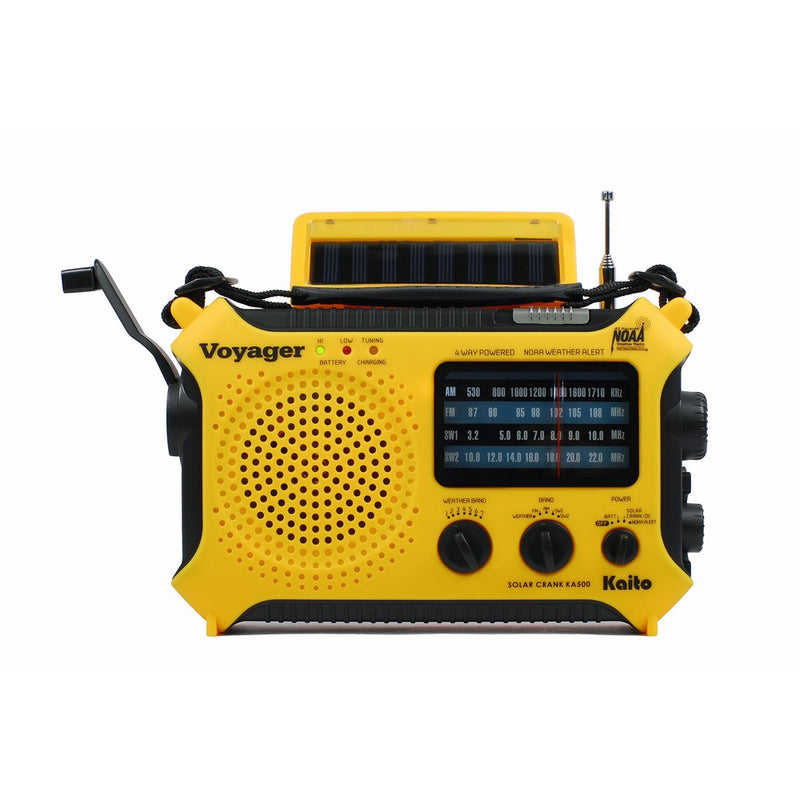 Kaito KA500 5-way Powered Solar Power,Dynamo Crank, Wind Up Emergency AM/FM/SW/NOAA Weather Alert Radio with Flashlight,Reading Lamp and Cellphone Charger, Yellow