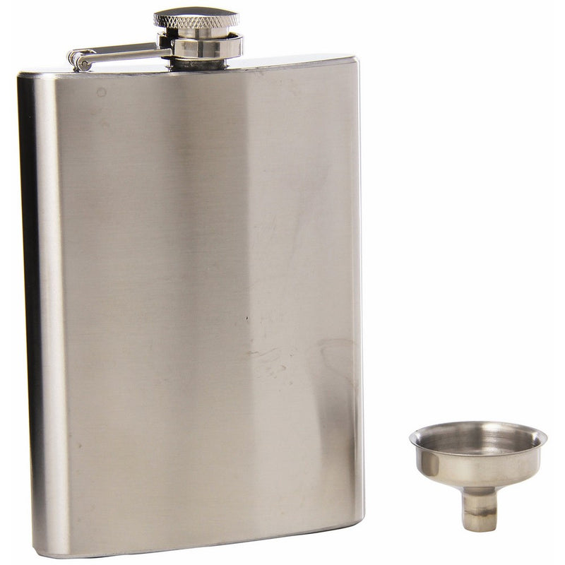 Oggi 8-Ounce Stainless Steel HIP Flask with Filling Funnel, Stainless