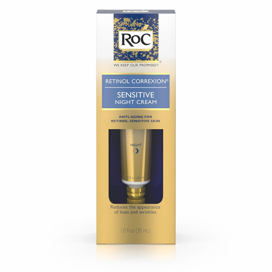 RoC Retinol Correxion Anti-Aging Sensitive Skin Wrinkle Night Cream, Made with Milder Strength Retinol and Hyaluronic Acid, 1 fl. oz