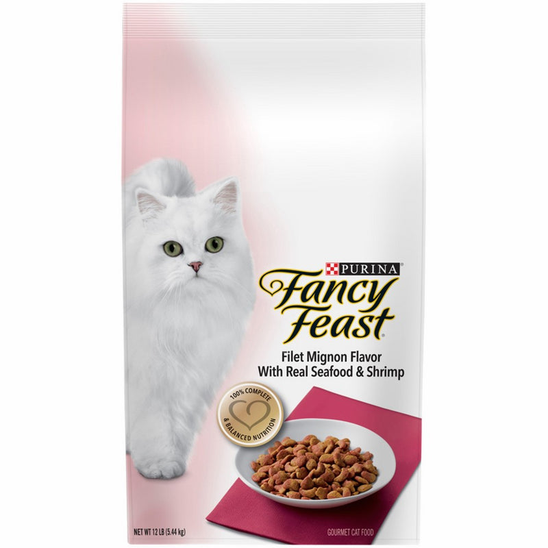 Purina Fancy Feast Gourmet Dry Cat Food Filet Mignon Flavor with Real Seafood and Shrimp, 12 lbs