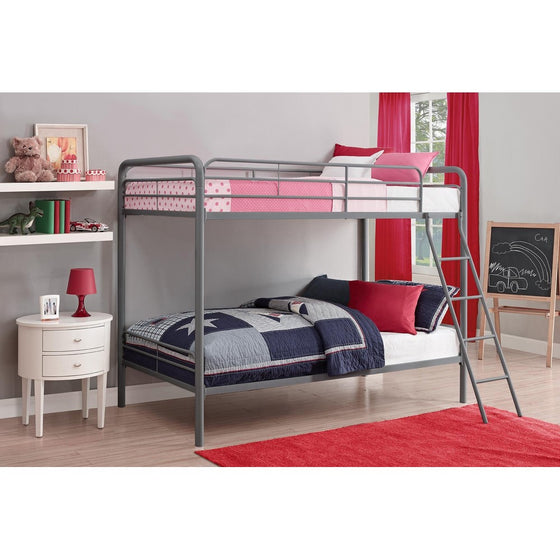 DHP Twin-Over-Twin Bunk Bed with Metal Frame and Ladder, Space-Saving Design, Silver