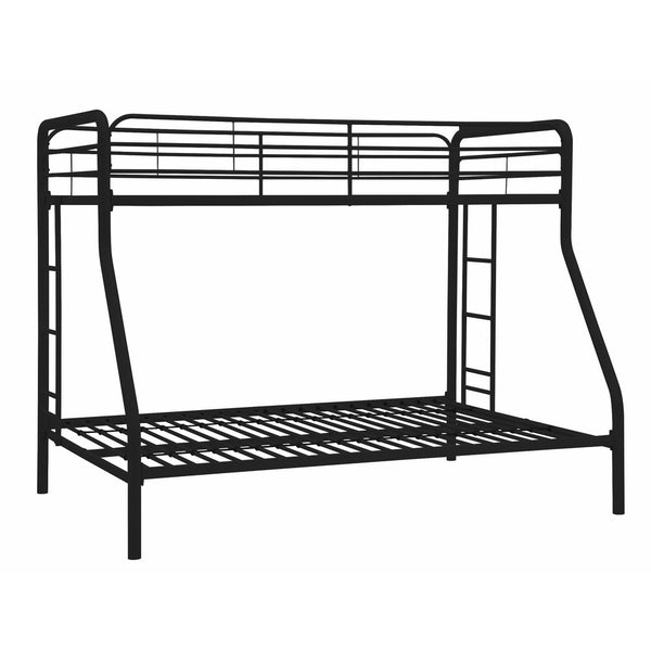 DHP Twin-Over-Full Bunk Bed with Metal Frame and Ladder, Space-Saving Design, Black