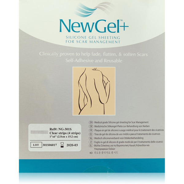 NewGel Silicone Gel Strips for Scar Managment - 1" x 6" Strips Clear (4 per box)