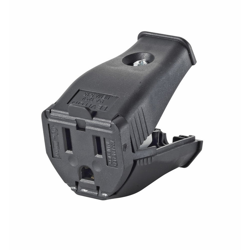 Leviton 3W102-E 2-Pole 3-Wire Grounding Cord Outlet, Black