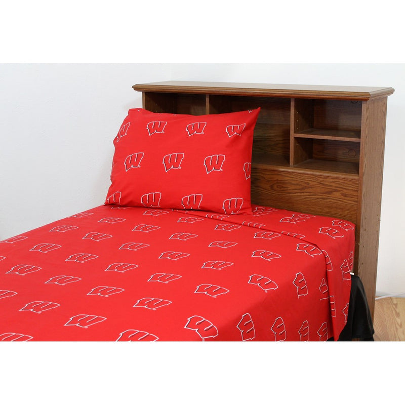College Covers Wisconsin Badgers Printed Sheet Set - Queen - Solid