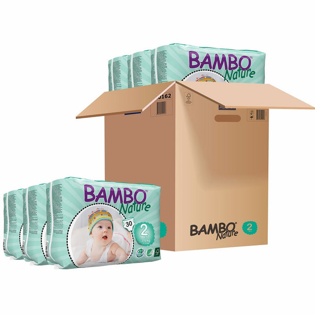 Bambo Nature Baby Diapers Classic, Size 2 (7-13 lbs), 180 Count (6 Packs of 30)