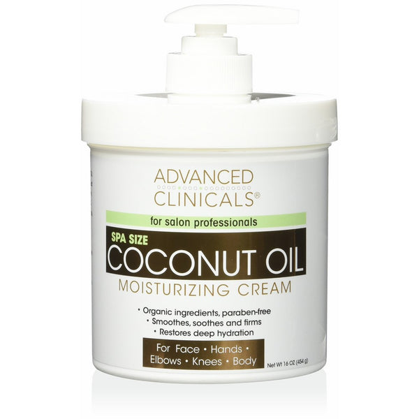 Advanced Clinicals Coconut Oil Cream. Spa size 16oz Moisturizing Cream. Coconut Oil for Face, Hands, Hair.