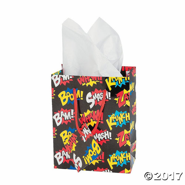 Fun Express Super Hero / Comic Theme Gift Favor Bags - Pack of 12 small favor gift bags