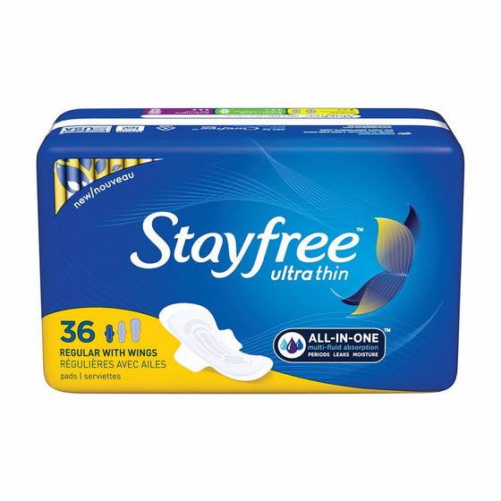 Stayfree Ultra Thin Pads for Women with Wings, Regular - 36 Count