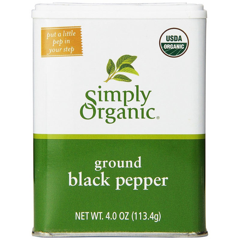 Simply Organic Pepper, Black ORGANIC 4 oz. Tin (a) - 2 Bottles