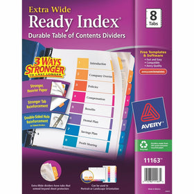 Avery(R) ExtraWide Ready Index(R) Table Of Contents Dividers, 1-8 Tabs, Multicolor
