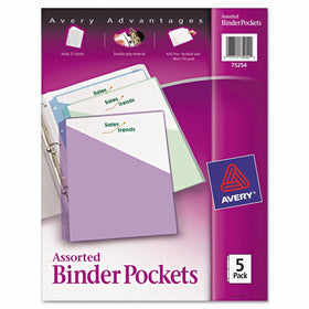 Avery Binder Pockets, Assorted Colors, 8.5" x 11", Acid-Free, Durable, 5 Slash Jackets (75254)