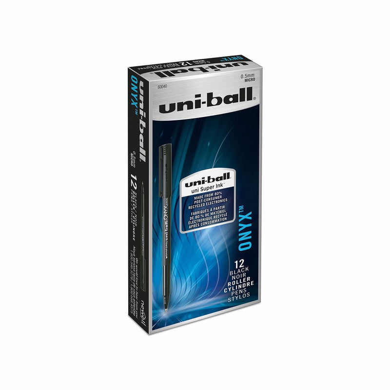 uni-ball ONYX Rollerball Pen, Micro Point (0.5mm), Black, 12 Count