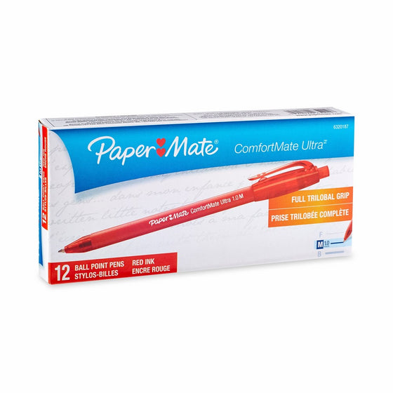 Paper Mate Comfortmate Retractable Medium Point Ballpoint Pens, 12 Red Ink Pens (6320187)