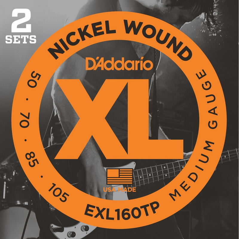 D'Addario EXL160TP Medium Gauge Nickel Wound Bass Strings XL 50-105 Long-Scale, 2 Sets