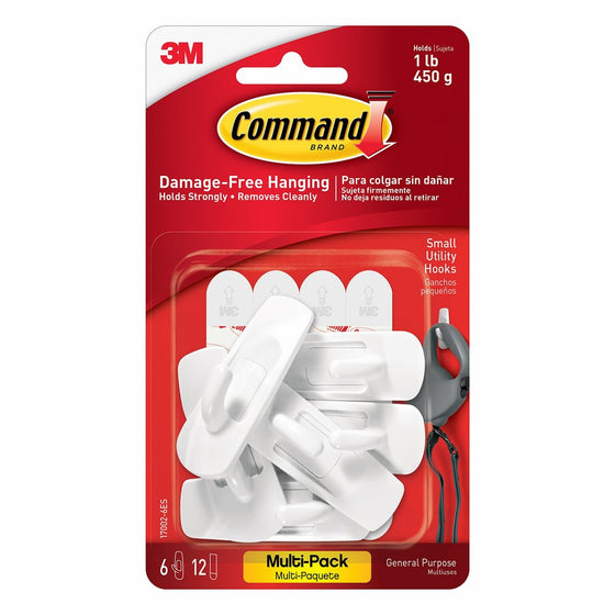 Command Small Utility Hooks, White, 6-Hooks (17002-6ES)