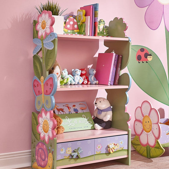 Teamson Design Corp Fantasy Fields W-7500A Magic Garden Hand Crafted Kids Wooden Bookshelf, Pink, 22 x 11.5 x 38