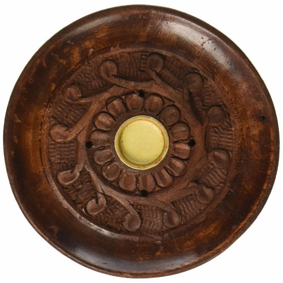 Accessories - Round Burners Wooden Carved "Vines" Incense Burner, Cones or Sticks, 4" L