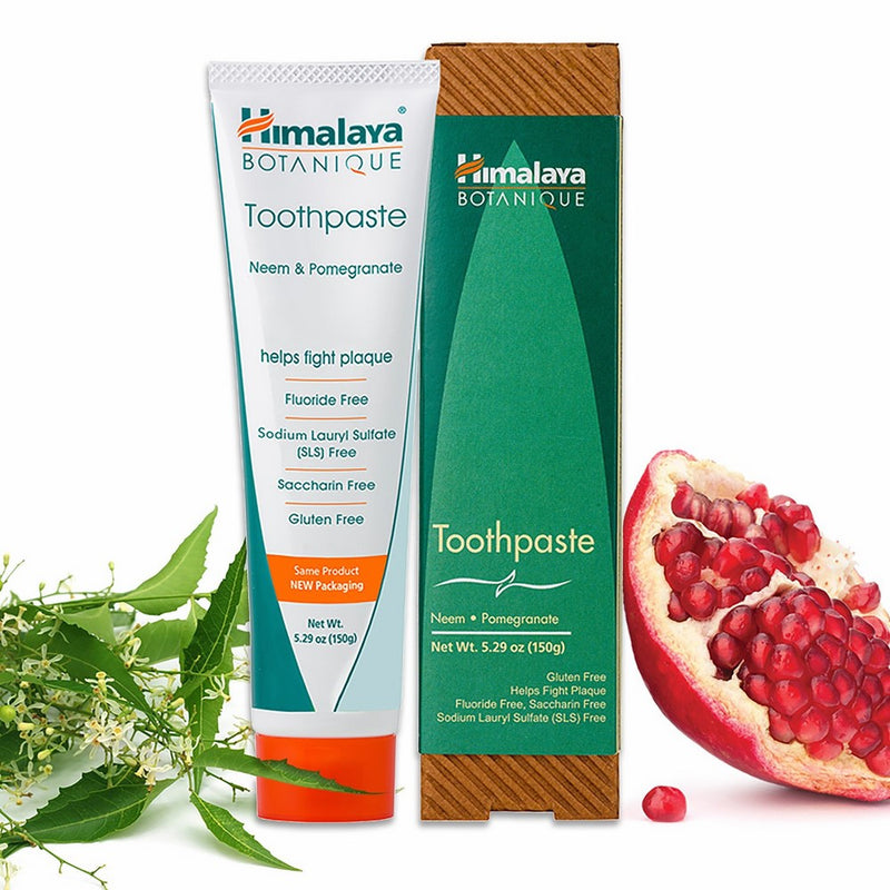 Himalaya Neem and Pomegranate Fluoride- Free Natural Toothpaste, SLS Free, 5.29 Oz/150 gm