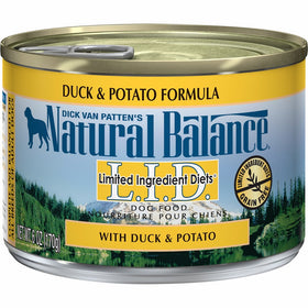 Natural Balance L.I.D. Limited Ingredient Diets Canned Wet Dog Food, Grain Free, Duck and Potato Formula, 6-Ounce (Pack of 12)