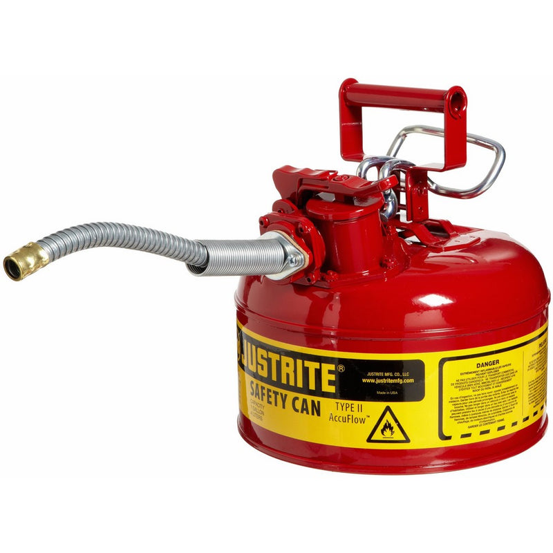 Justrite 7210120 AccuFlow 1 Gallon, Galvanized Steel Type II Red Safety Can With 5/8" Flexible Spout