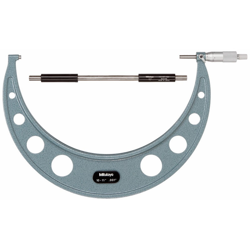 Mitutoyo 103-187 Outside Micrometer, Baked-enamel Finish, Ratchet Stop, 10-11" Range, 0.001" Graduation, /-0.00025" Accuracy