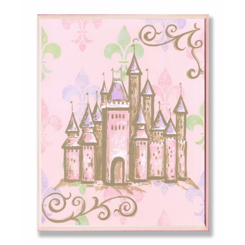 The Kids Room by Stupell Castle with Fleur de Lis on Pink Background Rectangle Wall Plaque