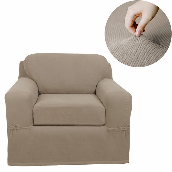 MAYTEX Pixel Stretch 2-Piece Arm Chair Furniture Cover/Slipcover, Sand