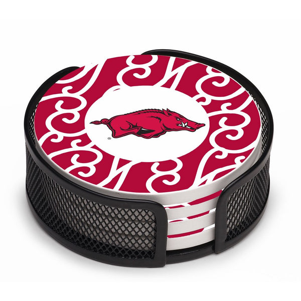 Thirstystone VUAR5-HA17 Stoneware Drink Coaster Set with Holder, University of Arkansas Swirls