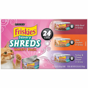 Purina Friskies Friskies Wet Cat Food, Savory Shreds, 3-Flavor Variety Pack, 5.5-Ounce Can, Pack of 24