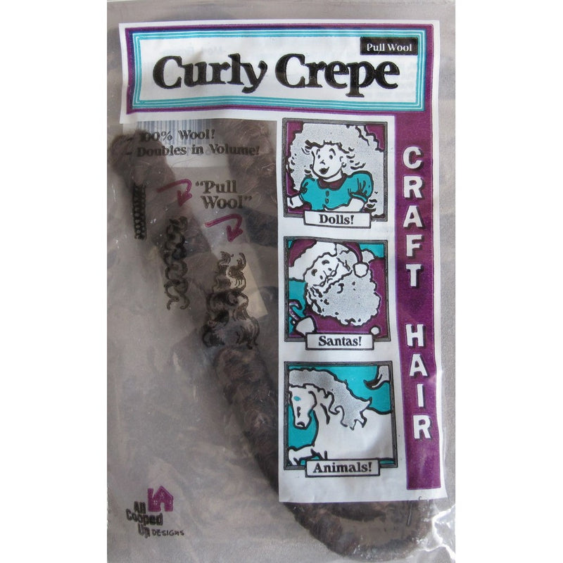 All Cooped Up CURLY CREPE 100% WOOL DOLL HAIR 12" Braid MEDIUM BROWN Color "PULL WOOL" Doubles in Volume