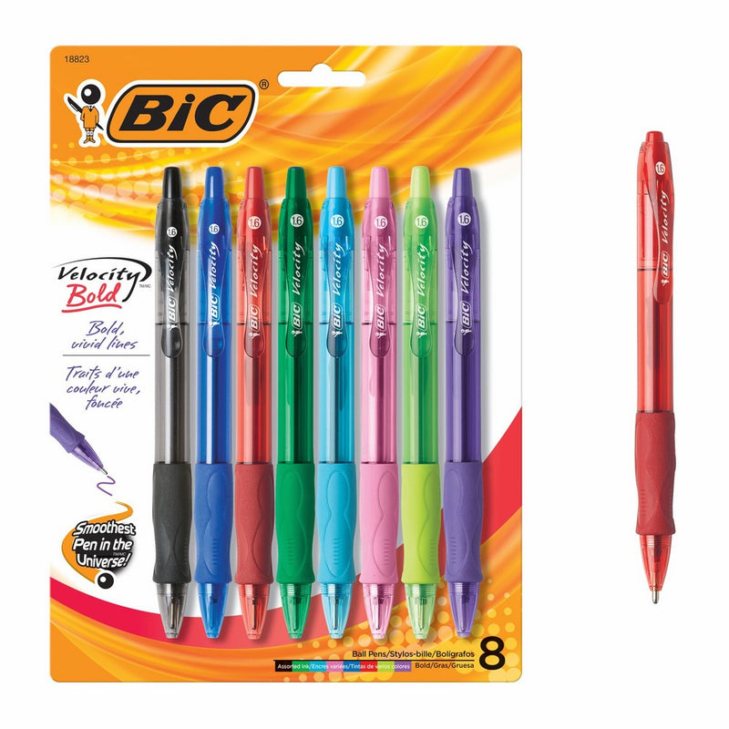 BIC Velocity Bold Fashion Retractable Ball Pen, Bold Point (1.6 mm), Assorted, 8-Count