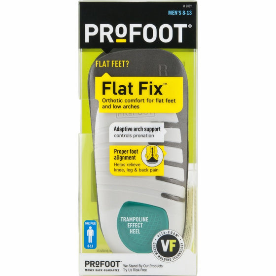 PROFOOT, Flat Fix Orthotic, Men's 8-13, 1 Pair, Orthotic Insoles for Flat Feet and Low Arches, Inserts Help Support Arch and Heel, Lightweight, Absorbs Shock to Help Reduce Foot, Leg, Hip, Back Pain