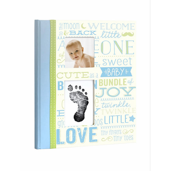 Little Blossoms Vintage Baby Memory Book with an Included Clean-Touch Ink Pad to Create Baby's Handprint or Footprint, Blue