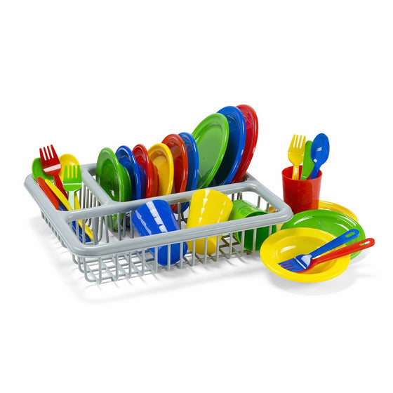 Kidzlane Durable Kids Play Dishes - Pretend Play Childrens Dish Set - 29 Piece with Drainer