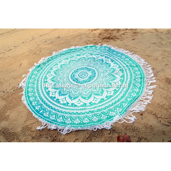 Ombre Round Mandala Tassel Fringing Beach Throw Roundie Yoga Mat Table Cloth Hippy Hippie Boho Gypsy Beach Towel wall hanging by Madhu International