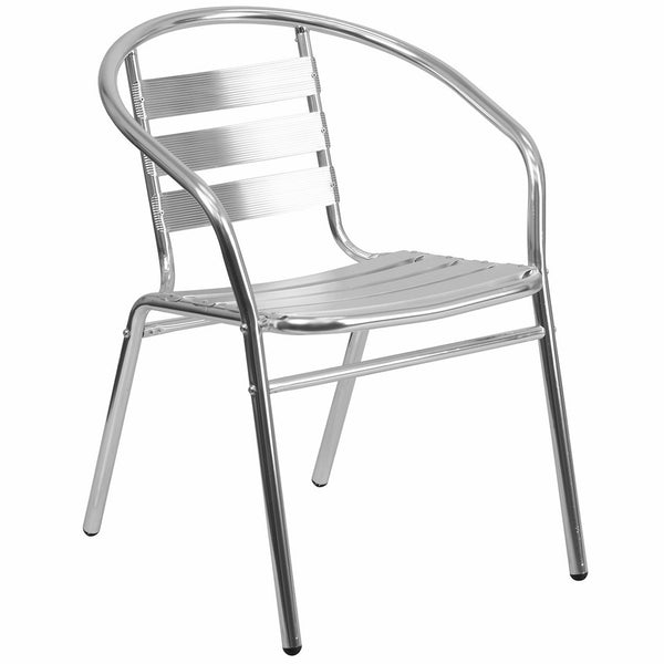 Flash Furniture Commercial Aluminum Indoor-Outdoor Restaurant Stack Chair with Triple Slat Back and Arms