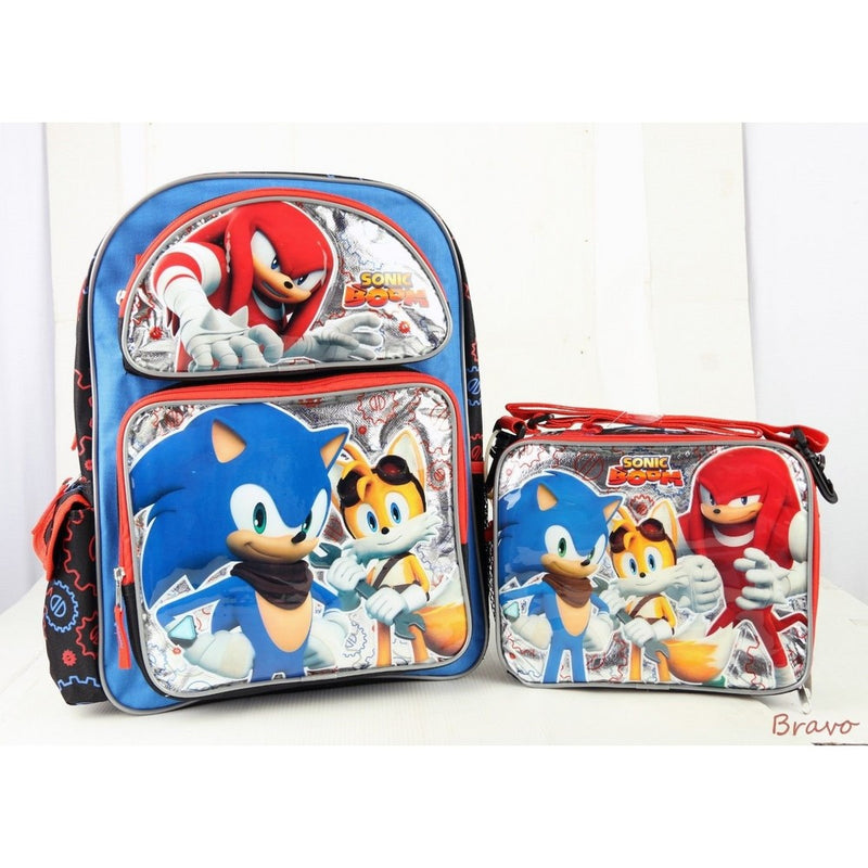 New Sonic Boom Backpack Blue & Red 16" Large School BAG & Lunch Bag Set