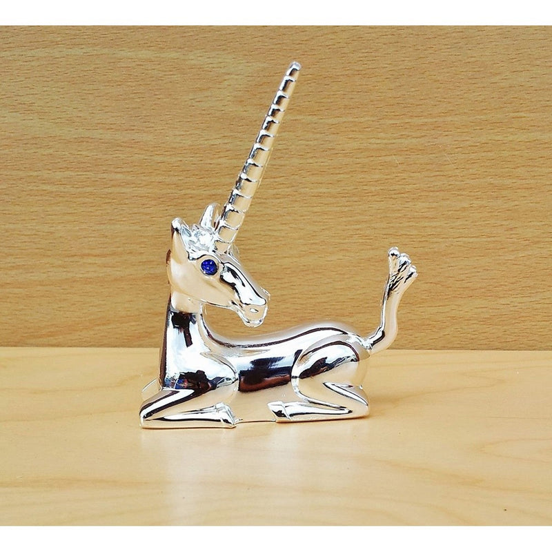 Unicorn Ring Minder Holder with Blue Eyes, Silver Tone Metal Non Tarnish