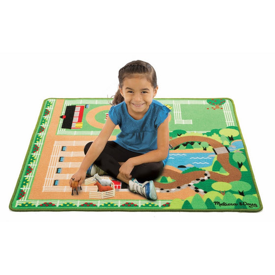 Melissa & Doug Round the Ranch Horse Activity Rug (39 x 36 inches) With 4 Play Horses and Folding Fence