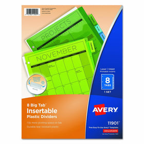 Avery Big Tab Insertable Plastic Dividers, 8-Tab Set, Multicolor (11901)