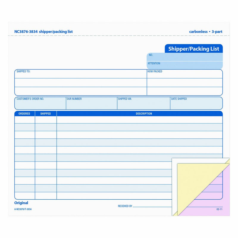 TOPS Shipper/Packing List Form, Triplicate, Carbonless, 8.5 x 7 Inches, 50 Sets per Pack (3834)
