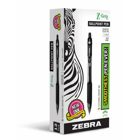 ZEBRA PEN 22210 Z-Grip Retractable Ballpoint Pen, Medium Point 1.0 mm, Black Ink, Clear Barrel, 12-Count