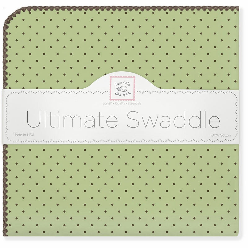 SwaddleDesigns Ultimate Swaddle Blanket, Made in USA Premium Cotton Flannel, Brown Polka Dots on Lime