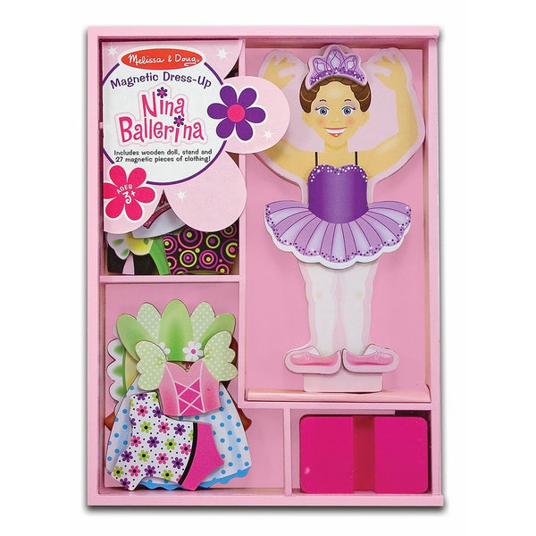 Melissa & Doug Deluxe Nina Ballerina Magnetic Dress-Up Wooden Doll With 27 Pieces of Clothing