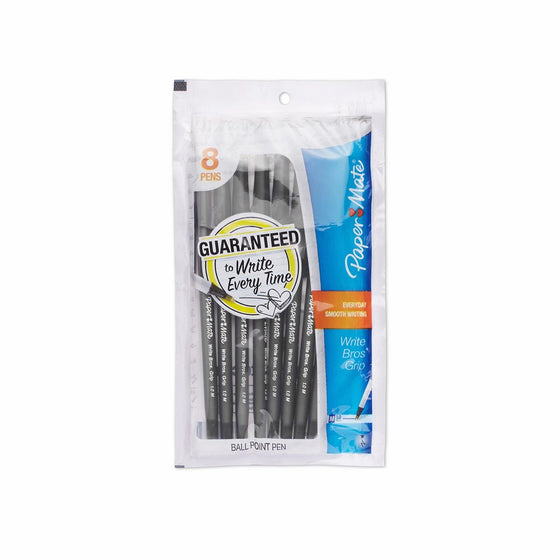 Paper Mate Write Bros. Grip Stick Medium Tip Ballpoint Pens, Pack of 8 Black Ink Pens(8808587)